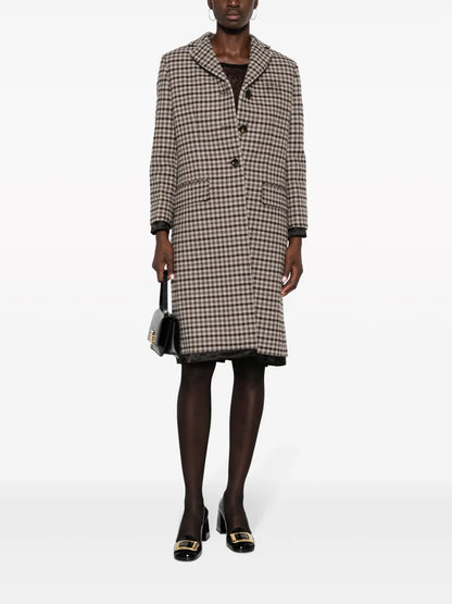 Houndstooth-Pattern Single-Breasted Coat