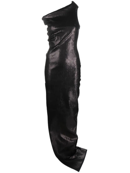 Asymmetric-Neck Sequinned Maxi Dress