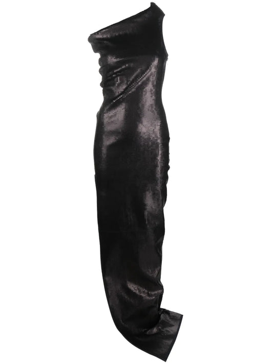 Asymmetric-Neck Sequinned Maxi Dress