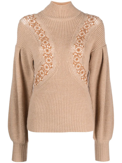 Crochet-Detail Merino Jumper