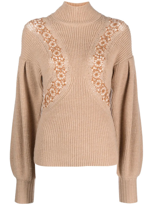 Crochet-Detail Merino Jumper