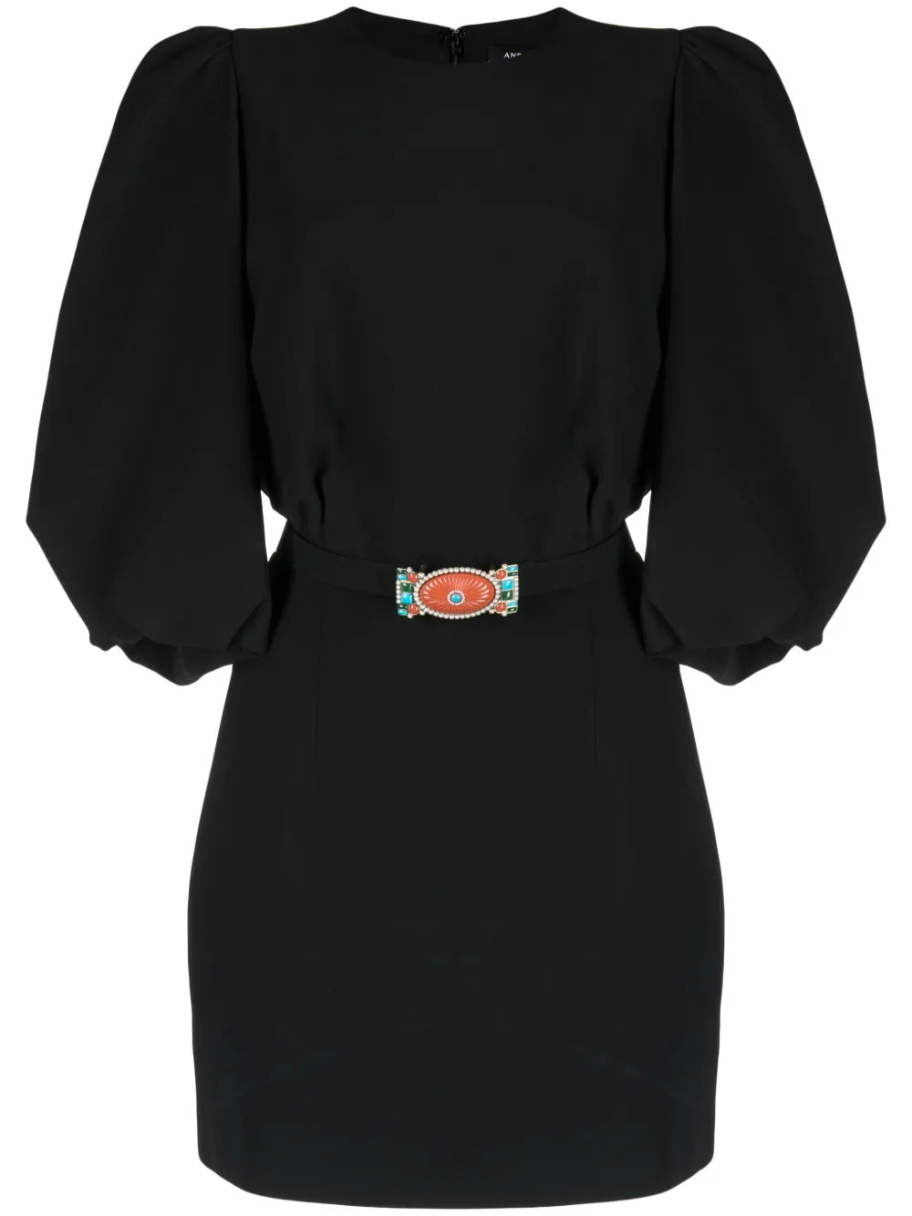 Belt-Waist Balloon-Sleeve Minidress