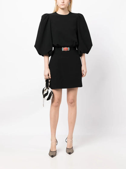 Belt-Waist Balloon-Sleeve Minidress