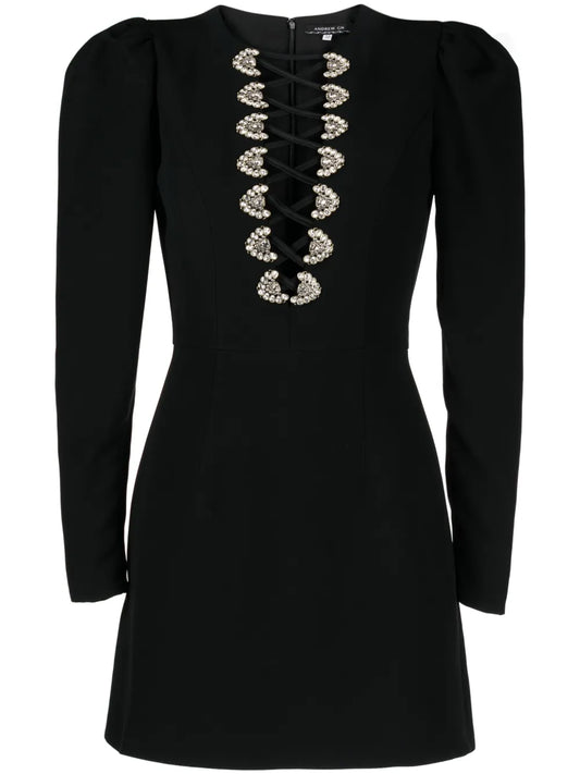 Crystal-Embellished Long-Sleeve Minidress