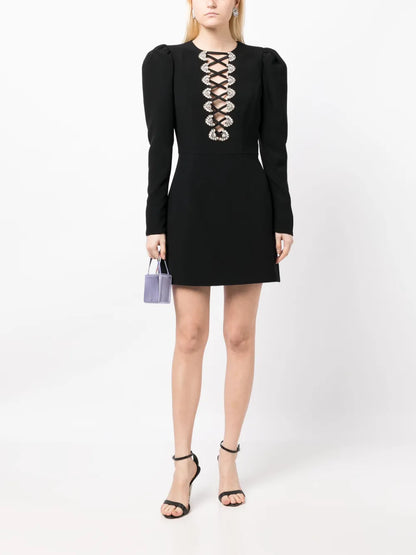 Crystal-Embellished Long-Sleeve Minidress