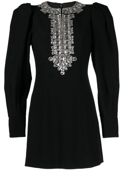 Crystal-Embellished Puff-Sleeve Minidress