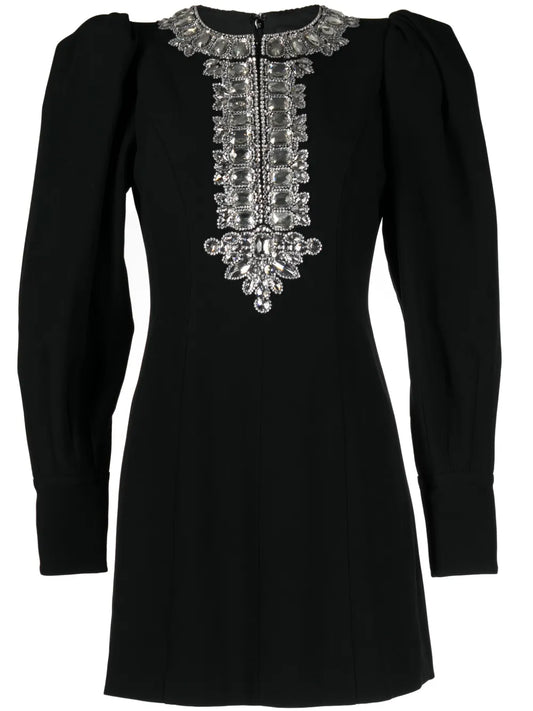 Crystal-Embellished Puff-Sleeve Minidress