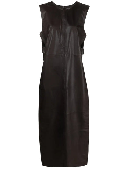 Adjustable-Strap Leather Maxi Vest