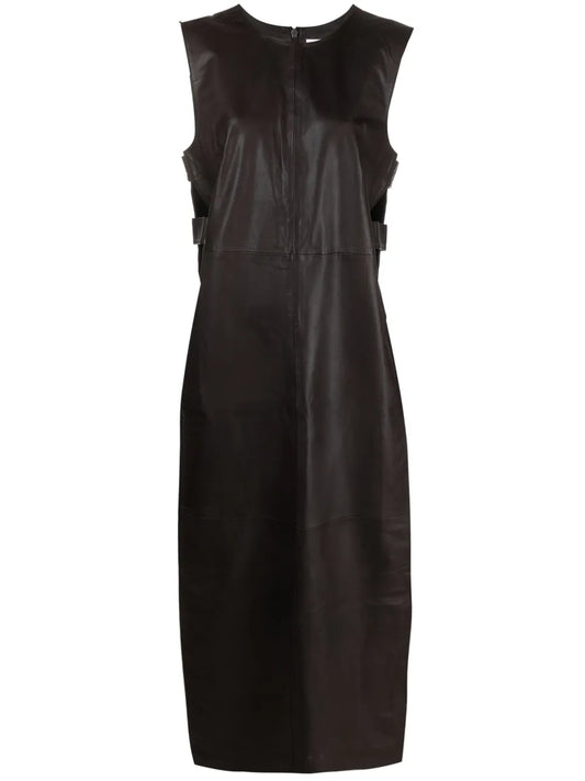 Adjustable-Strap Leather Maxi Vest