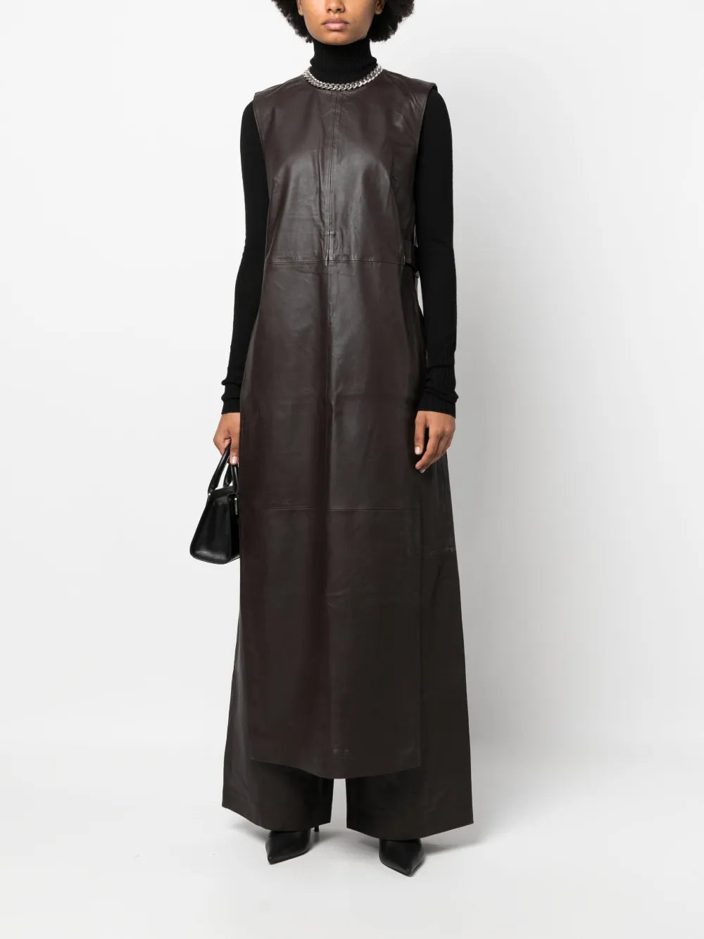 Adjustable-Strap Leather Maxi Vest