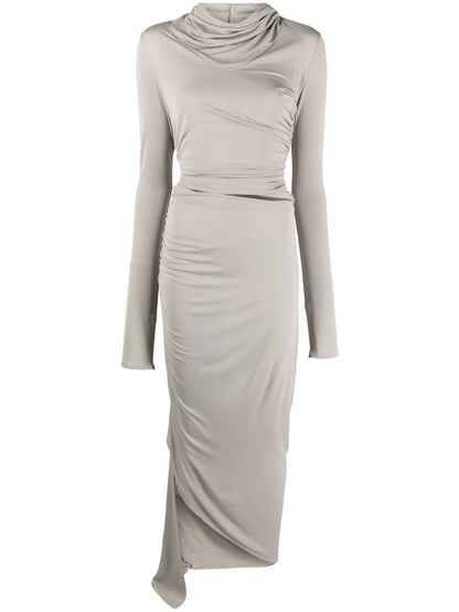 Asymmetric Draped Midi Dress