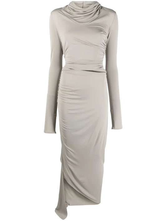Asymmetric Draped Midi Dress