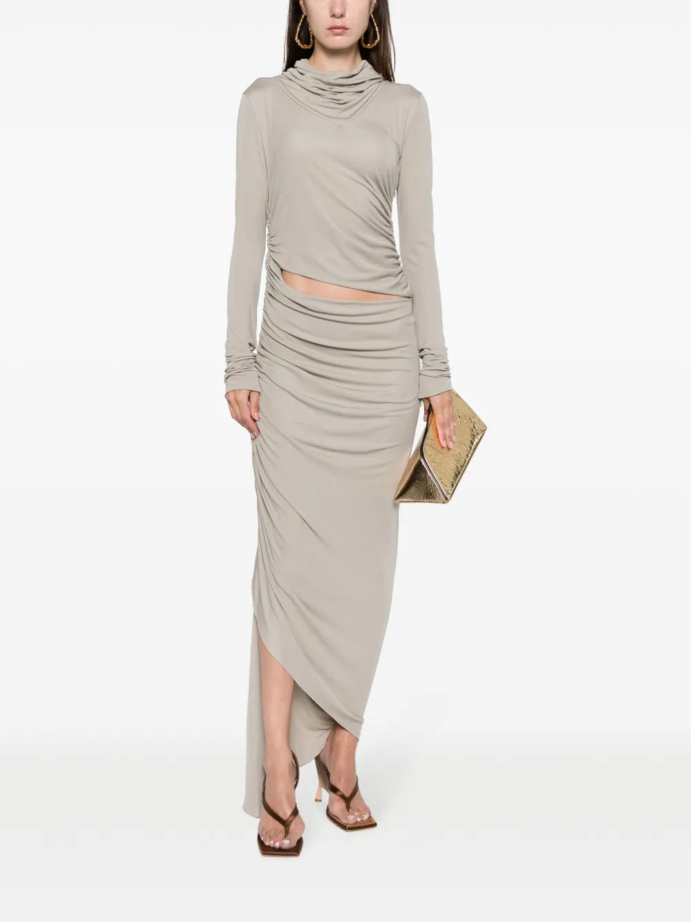 Asymmetric Draped Midi Dress