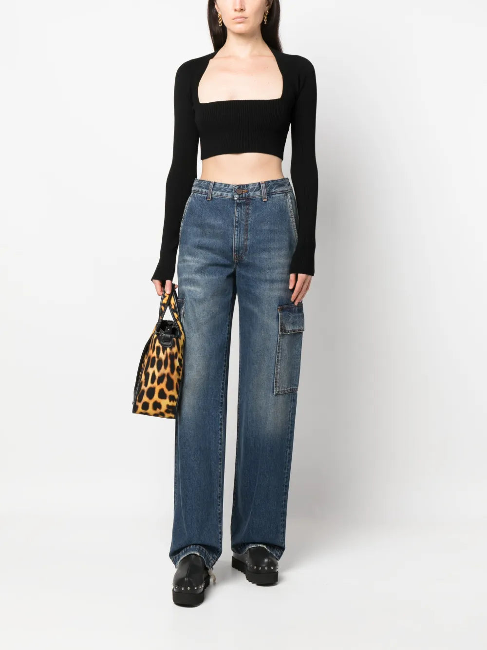 Cargo-Pockets Straight-Leg Jeans