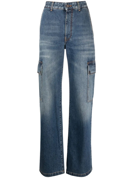 Cargo-Pockets Straight-Leg Jeans