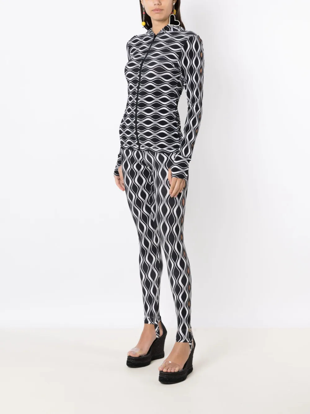 Wave-Print High-Waisted Leggings