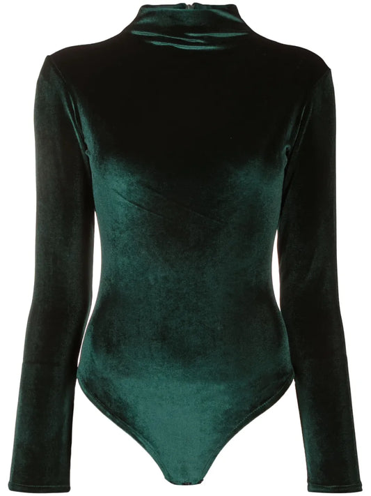 Mock-Neck Velvet Bodysuit