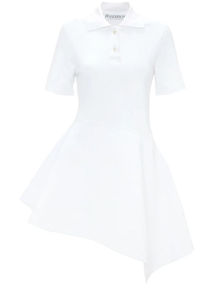 Polo-Collar Cotton Asymmetric Dress
