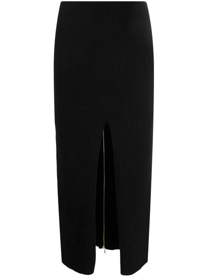 Front-Slit Ribbed-Knit Midi Skirt