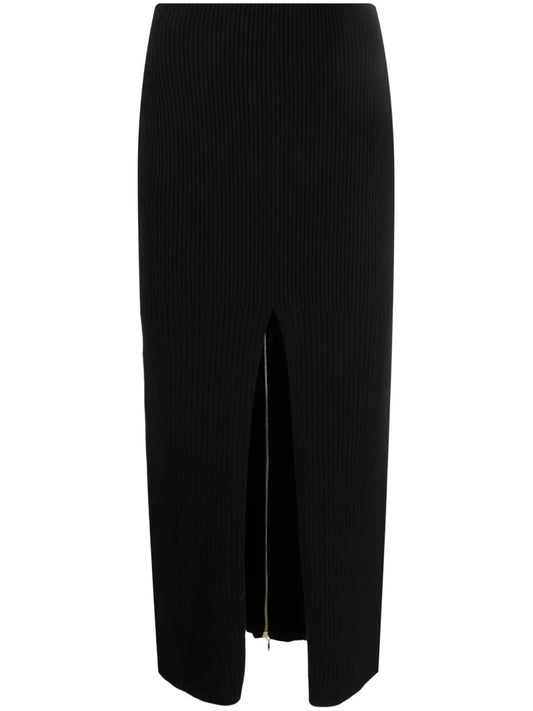 Front-Slit Ribbed-Knit Midi Skirt