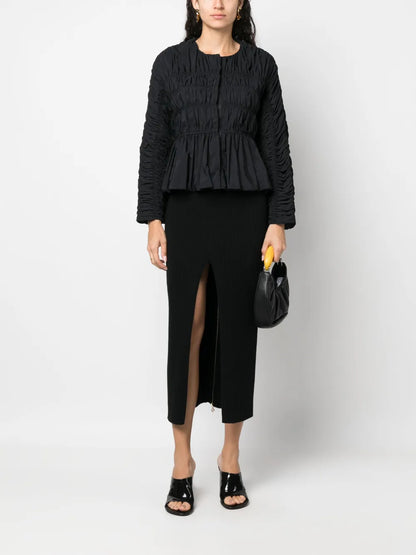 Front-Slit Ribbed-Knit Midi Skirt
