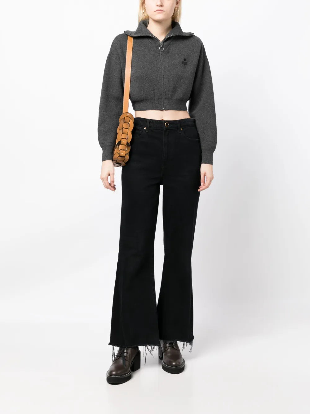 Oxane Zip-Up Cropped Cardigan