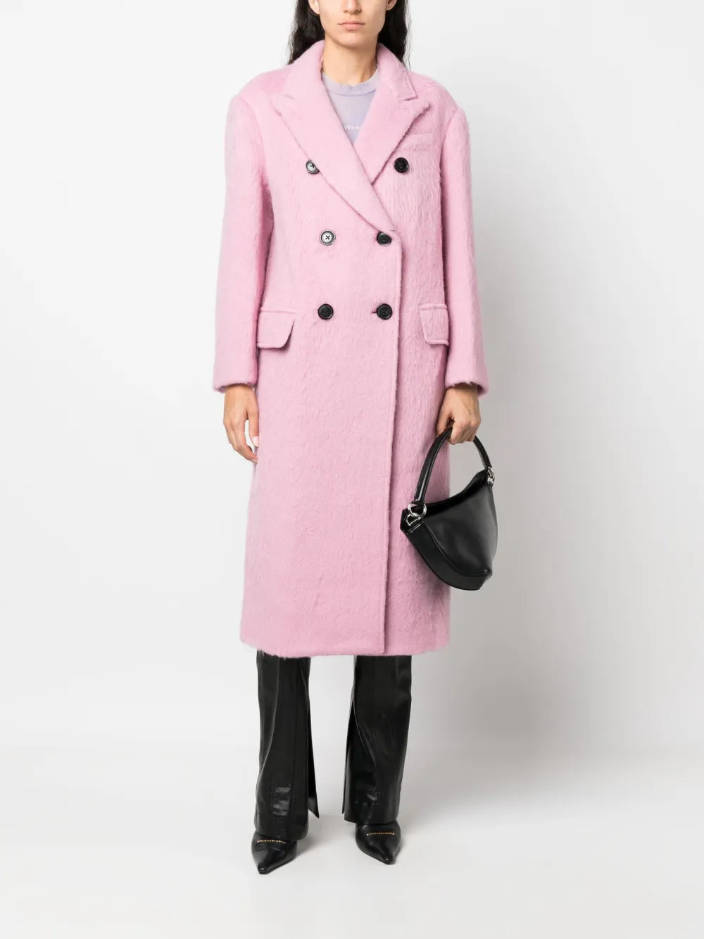 Essa Brushed Double-Breasted Wool-Blend Coat