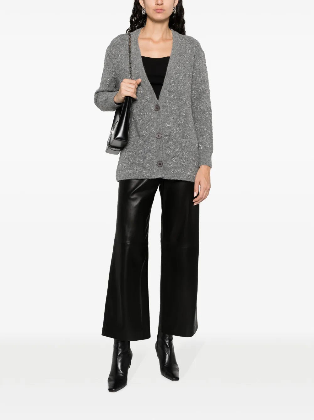 Flower Sparkle Jacquard-Pattern Lurex Cardigan