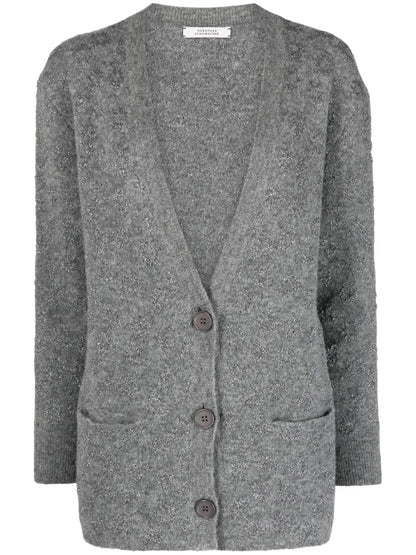 Flower Sparkle Jacquard-Pattern Lurex Cardigan