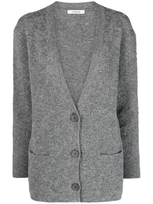 Flower Sparkle Jacquard-Pattern Lurex Cardigan