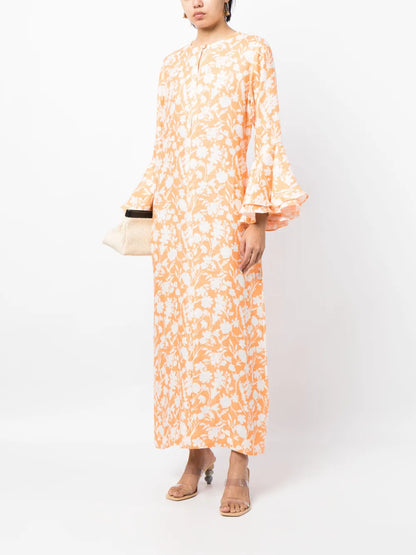 Floral-Print Ruffled Kaftan Dress