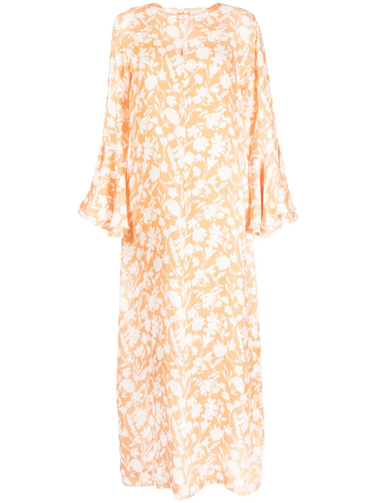Floral-Print Ruffled Kaftan Dress
