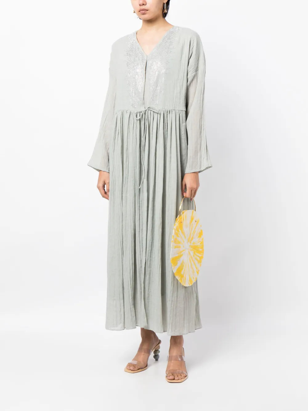 Embroidered Pleated Kaftan Dress