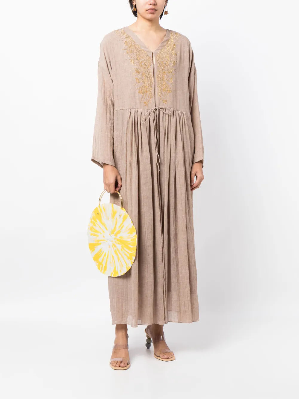 Embroidered Linen Kaftan Dress