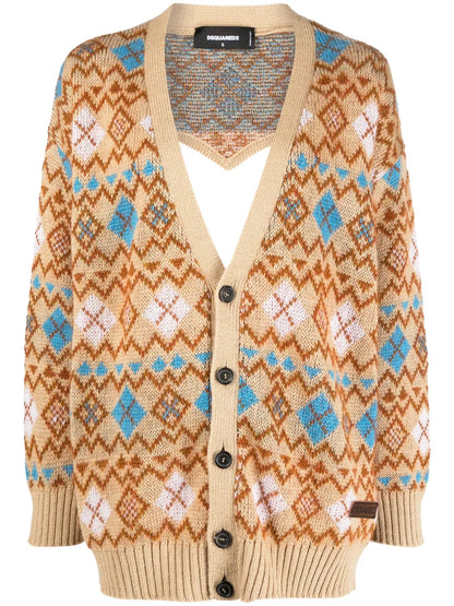 Geometric-Print Wool Cardigan