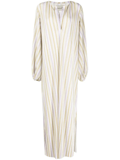 Striped Plissé Kaftan Dress
