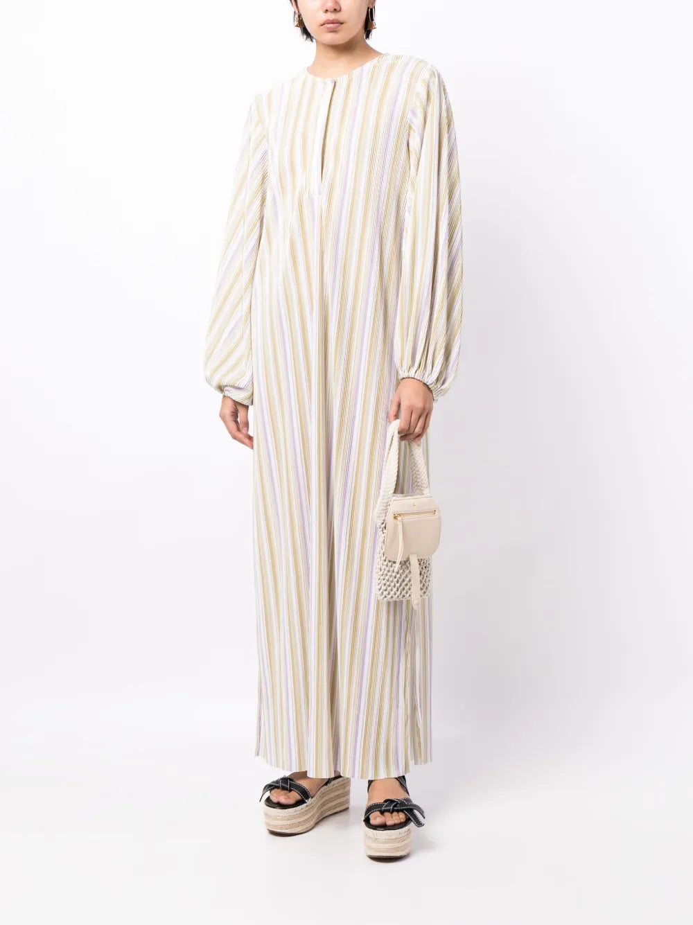 Striped Plissé Kaftan Dress