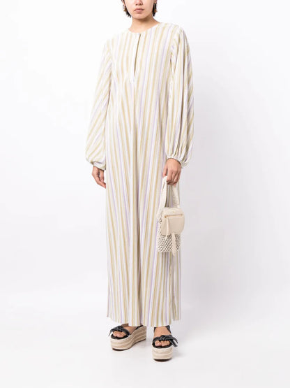 Striped Plissé Kaftan Dress