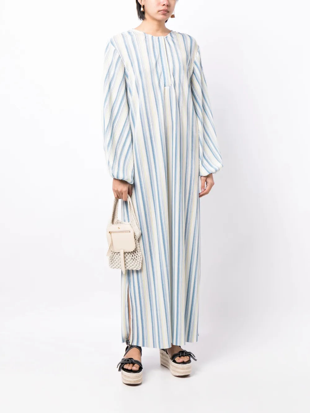 Striped Plissé Kaftan Dress