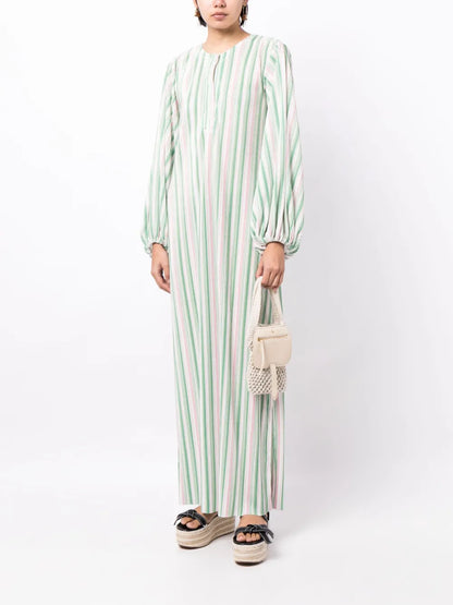 Striped Plissé Kaftan Dress