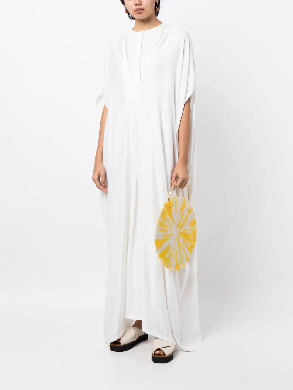 Draped Short-Sleeve Kaftan Dress