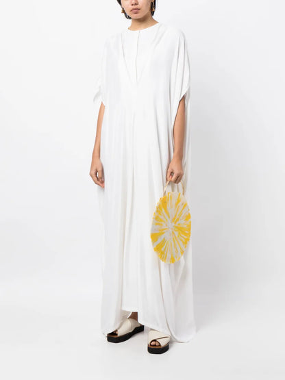 Draped Short-Sleeve Kaftan Dress