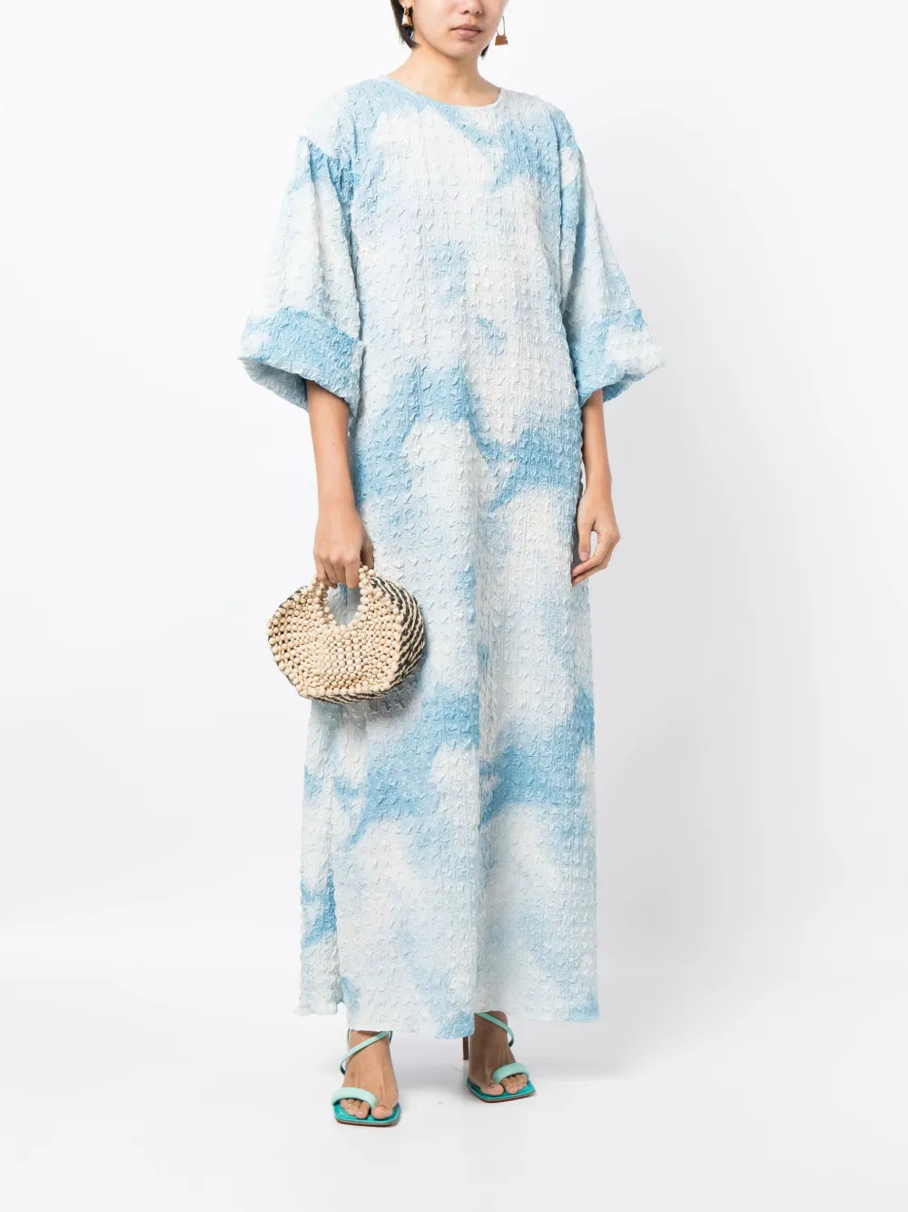Cloud-Print Jacquard Kaftan Dress