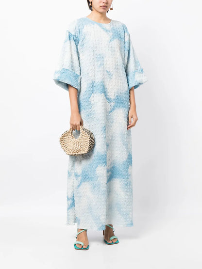 Cloud-Print Jacquard Kaftan Dress