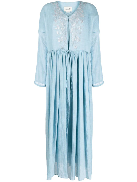 Embroidered Pleated Kaftan Dress
