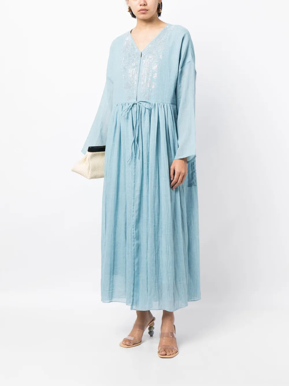 Embroidered Pleated Kaftan Dress
