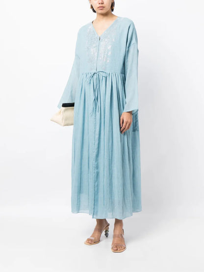 Embroidered Pleated Kaftan Dress