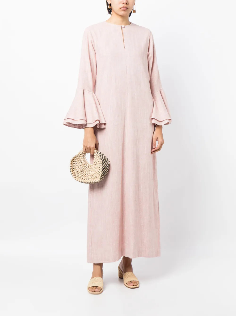 Linen Ruffled Kaftan Dress