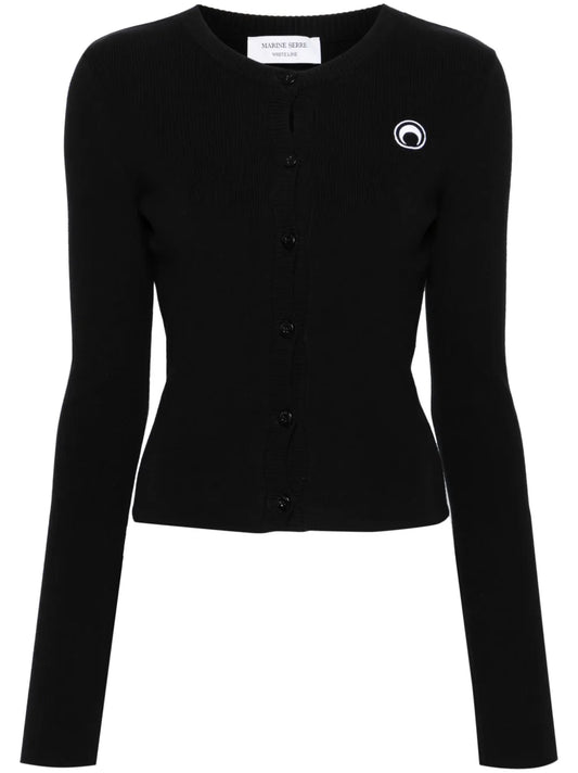 Crescent Moon-Embroidered Knitted Cardigan