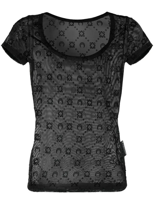Crescent Moon-Motif Mesh Top